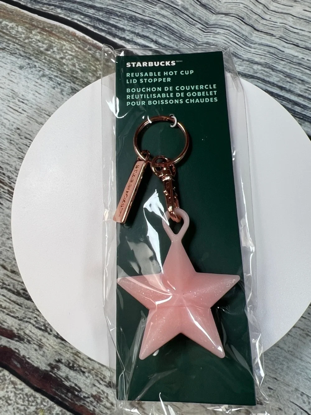 Starbucks Pink Star Keychain with Rose Gold Hardware